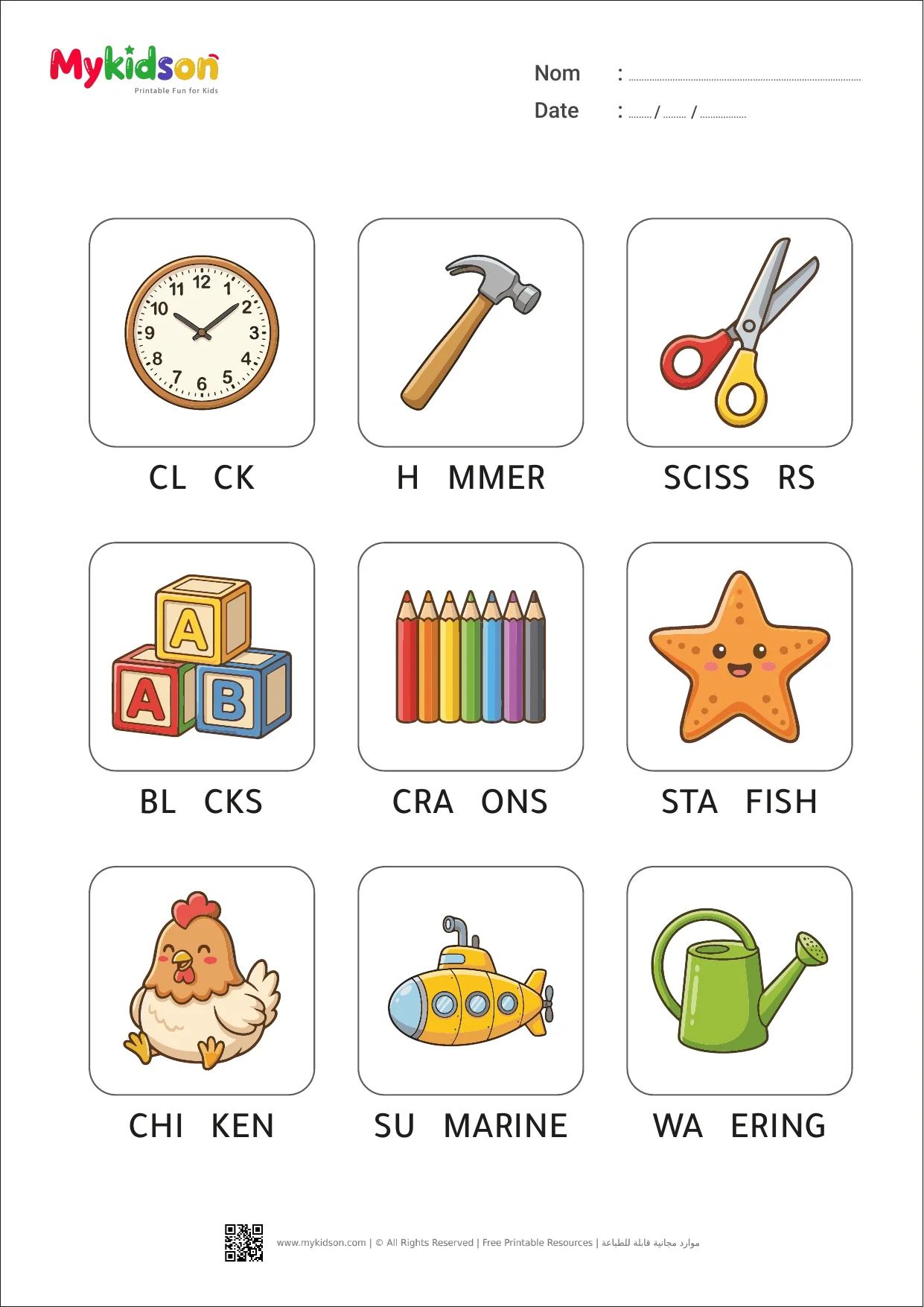 Multilingual Fill in the Missing Letters Vocabulary Worksheets